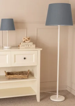 ValueLights Charlie Painted White Floor Lamp with Large Tapered Shade