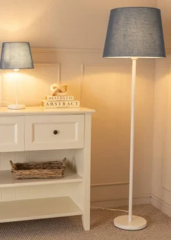 ValueLights Charlie Painted White Floor Lamp with Large Tapered Shade