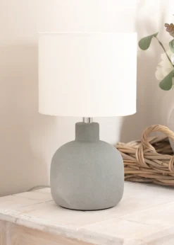 ValueLights Chelsea Natural Linen Shade Hand Finished Sandblast Grey Ceramic Table Lamp
