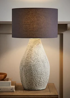 ValueLights Colin Drum Shade Grey Speckled Hand Finished Ceramic Stoneware Table Lamp