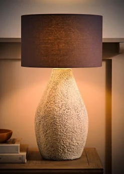ValueLights Colin Drum Shade Grey Speckled Hand Finished Ceramic Stoneware Table Lamp