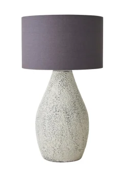 ValueLights Colin Drum Shade Grey Speckled Hand Finished Ceramic Stoneware Table Lamp