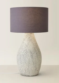 ValueLights Colin Drum Shade Grey Speckled Hand Finished Ceramic Stoneware Table Lamp