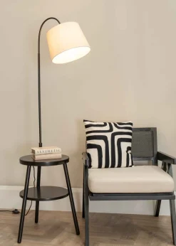 ValueLights Crowther Black Floor Lamp with Small Natural Tapered Shade