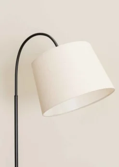 ValueLights Crowther Black Floor Lamp with Small Natural Tapered Shade