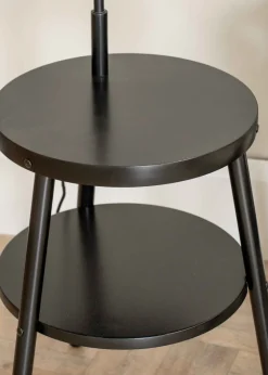 ValueLights Crowther Black Floor Lamp with Small Natural Tapered Shade