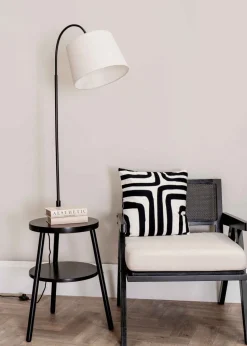 ValueLights Crowther Black Floor Lamp with Small Natural Tapered Shade