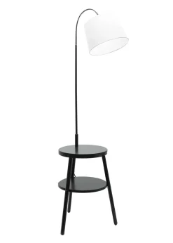 ValueLights Crowther Black Floor Lamp with Small Natural Tapered Shade