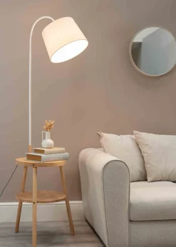 ValueLights Crowther Oak Effect Natural Floor Lamp with Small Tapered Shade