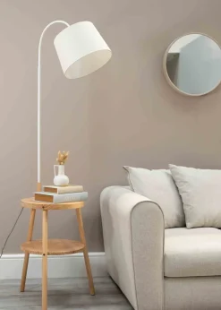 ValueLights Crowther Oak Effect Natural Floor Lamp with Small Tapered Shade