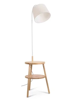 ValueLights Crowther Oak Effect Natural Floor Lamp with Small Tapered Shade