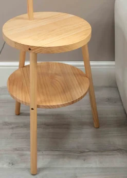 ValueLights Crowther Oak Effect Natural Floor Lamp with Small Tapered Shade