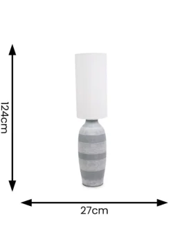 ValueLights Deegan Cement Effect Grey Floor Lamp with Cream Drum Shade