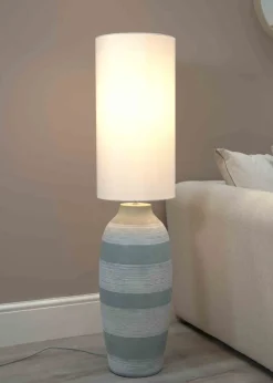 ValueLights Deegan Cement Effect Grey Floor Lamp with Cream Drum Shade