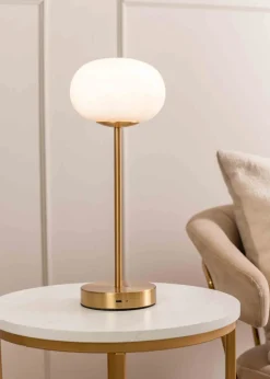 ValueLights Dimmable Gold Table Lamp with Globe Shade Integrated LED