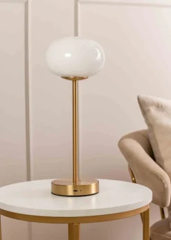 ValueLights Dimmable Gold Table Lamp with Globe Shade Integrated LED