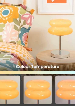 ValueLights Dimmable Orange Table Lamp with Orange Dome Shade Integrated LED