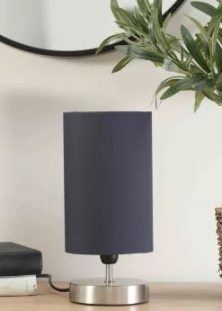ValueLights Dimmable Silver Table Lamp with Blue Drum Shade