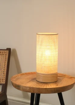 ValueLights Elsa Oak Effect Table Lamp with Small Drum Shade