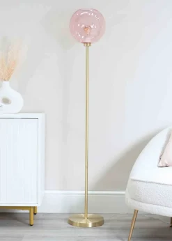 ValueLights Frenchie  Gold Floor Lamp with Pink Globe Shade (150cm x 25cm x 25cm)