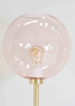 ValueLights Frenchie  Gold Floor Lamp with Pink Globe Shade (150cm x 25cm x 25cm)
