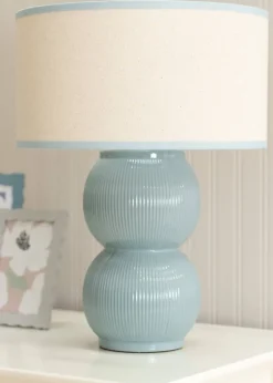 ValueLights Gemma Linen with Trim Drum Lamp Shade Stacked Ribbed Glazed Table Lamp