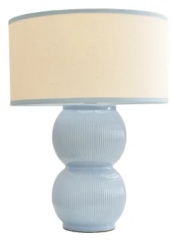 ValueLights Gemma Linen with Trim Drum Lamp Shade Stacked Ribbed Glazed Table Lamp