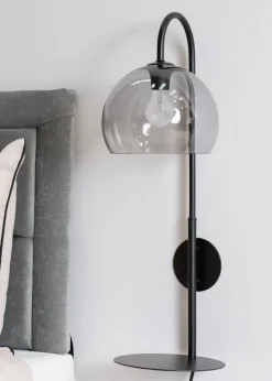 ValueLights Glenn Smoked Glass Globe Shade Wall Light with Shelf