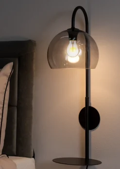 ValueLights Glenn Smoked Glass Globe Shade Wall Light with Shelf