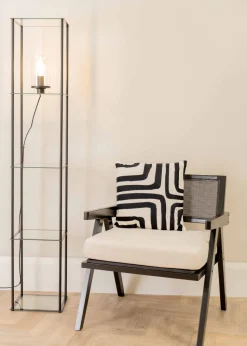 ValueLights Gobie  Black Floor Lamp with Clear Drum Shade (169cm x 30cm x 30cm)