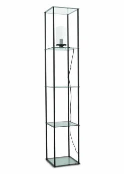 ValueLights Gobie  Black Floor Lamp with Clear Drum Shade (169cm x 30cm x 30cm)