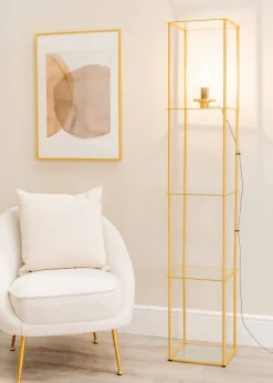 ValueLights Gobie Gold Floor Lamp with Gold Drum Shade (169cm x 30cm x 30cm)