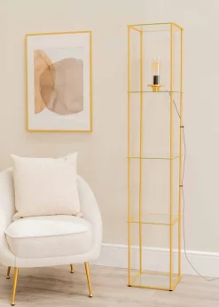 ValueLights Gobie Gold Floor Lamp with Gold Drum Shade (169cm x 30cm x 30cm)