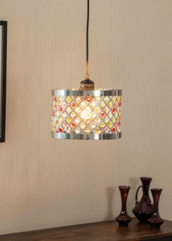 ValueLights Hadley Polished Multicolour Drum Ceiling Pendant Shade (16.5cm x 24cm x 24cm)