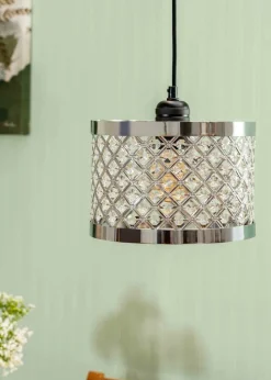 ValueLights Hadley Polished Silver Drum Ceiling Pendant Shade (16.5cm x 24cm x 24cm)
