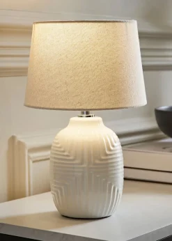 ValueLights Harrison Tapered Lamp Shade Geometric Ribbed Pattern Gloss Small Table Lamp