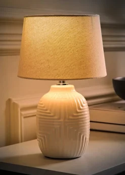 ValueLights Harrison Tapered Lamp Shade Geometric Ribbed Pattern Gloss Small Table Lamp