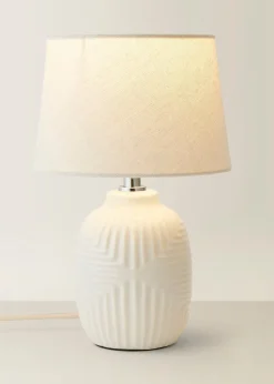 ValueLights Harrison Tapered Lamp Shade Geometric Ribbed Pattern Gloss Small Table Lamp