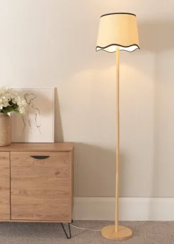 ValueLights Heather Painted Natural Floor Lamp with Large Tapered Trim Shade