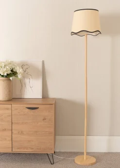 ValueLights Heather Painted Natural Floor Lamp with Large Tapered Trim Shade