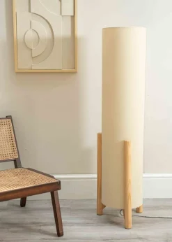 ValueLights Henry Oak Effect Natural Floor Lamp with XL Drum Shade