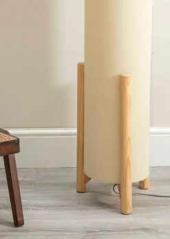 ValueLights Henry Oak Effect Natural Floor Lamp with XL Drum Shade