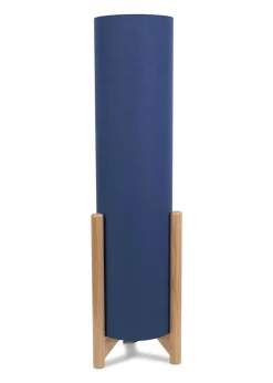 ValueLights Henry Oak Effect Navy Floor Lamp with XL Drum Shade