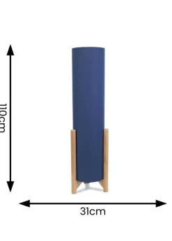 ValueLights Henry Oak Effect Navy Floor Lamp with XL Drum Shade