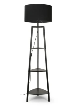 ValueLights Hiru Matte Black 3 Tier Shelf Floor Lamp Black Shade (138cm x 47.5cm x 47.5cm)