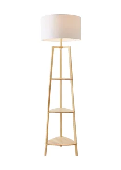 ValueLights Hiru Natural Wood 3 Tier Shelf Floor Lamp (25cm x 47cm x 47.5cm)
