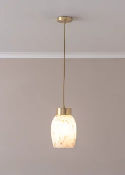 ValueLights India White Confetti Glass Shade Brushed Gold Capped Ceiling Pendant Light