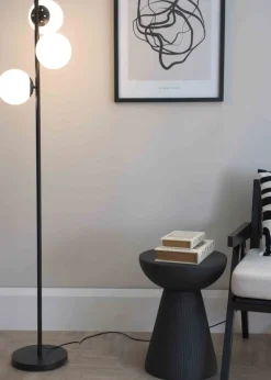 ValueLights Jas  Black Floor Lamp with White Globe Shade (159cm x 35cm x 25cm)