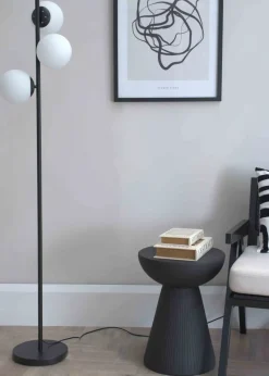 ValueLights Jas  Black Floor Lamp with White Globe Shade (159cm x 35cm x 25cm)