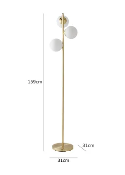 ValueLights Jas Gold Floor Lamp with White Globe Shade (159cm x 31cm x 31cm)
